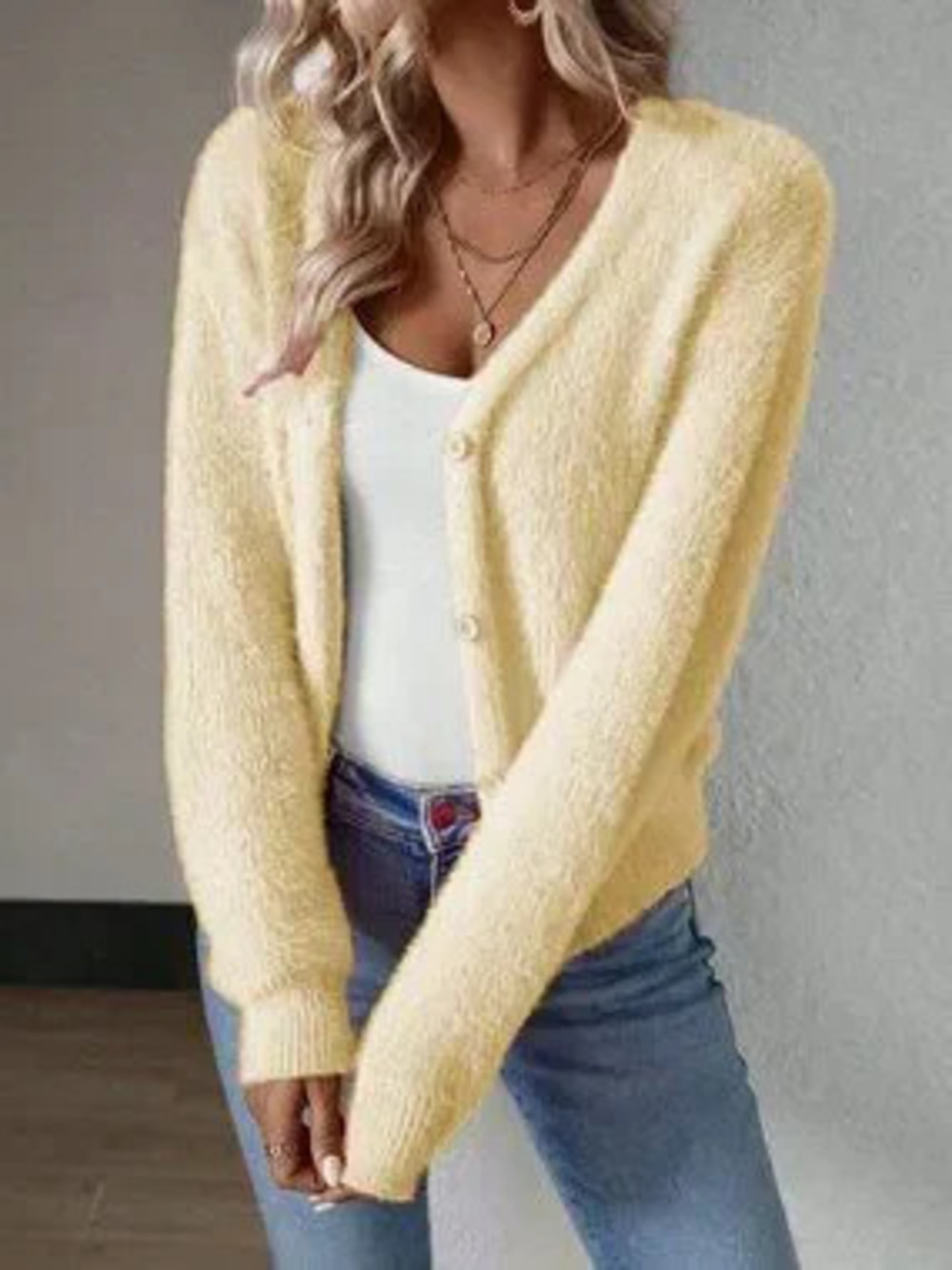 ZARA Yellow Casual Women's Long Sleeve Single-Breasted Cropped Cardigan